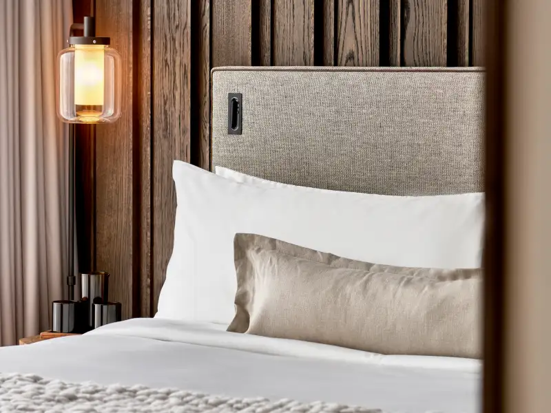 a bed and lamp