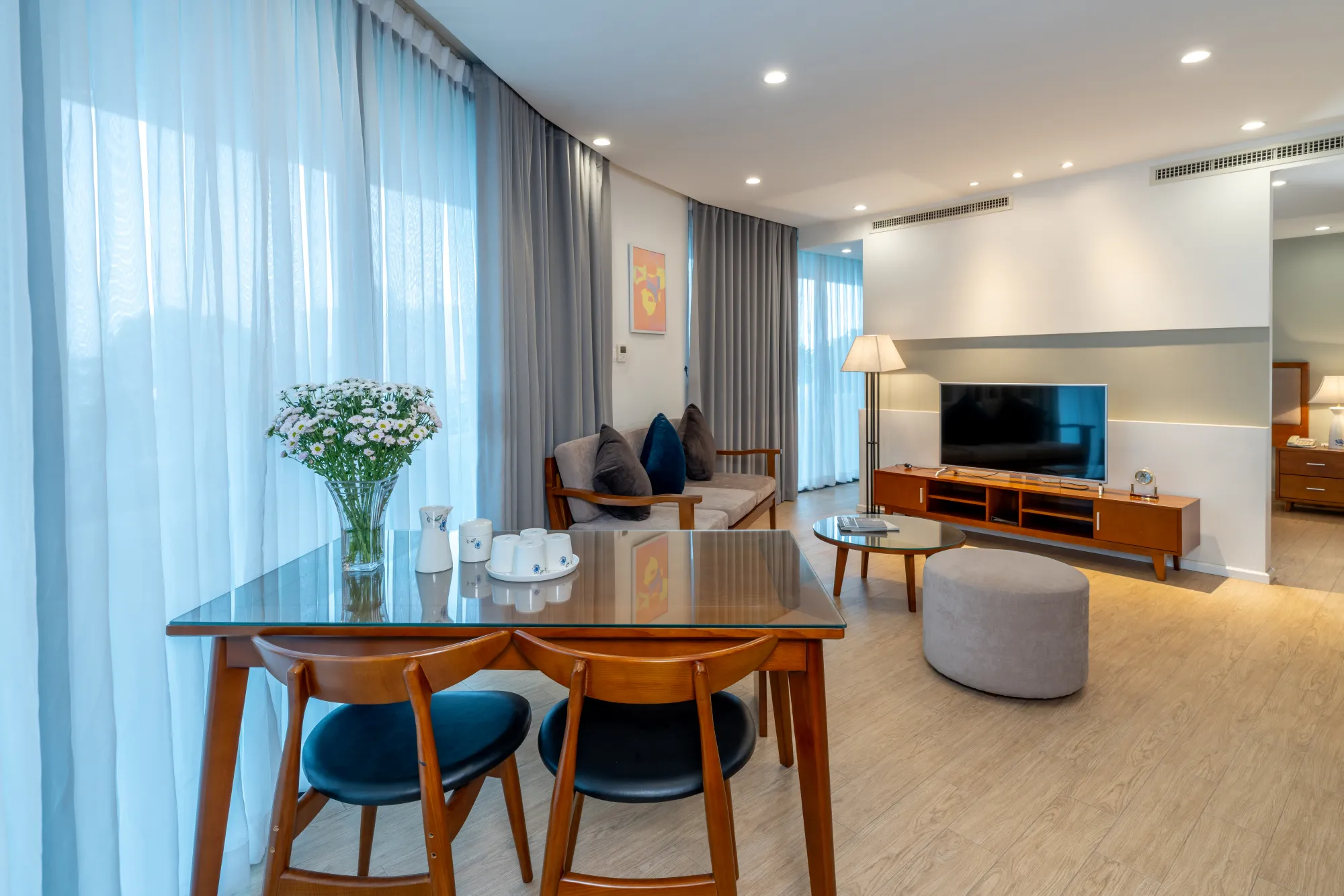 Spacious furnished living and dining area at Dream Hotel & Apartment