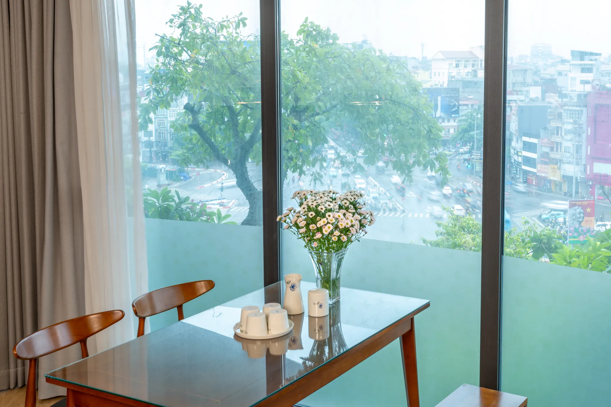 Dining space overlooking Hanoi